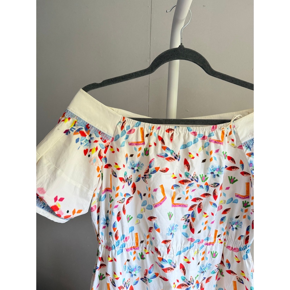 $1200 Peter Pilotto Off-The-Shoulder Dress 8 White Multi Abstract Ruffle Mini - Picture 6 of 8